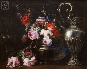 Andrea Belvedere (Neapel um 1652-1732) - Stillleben mit Blumen und Silberkrug VERKAUFT